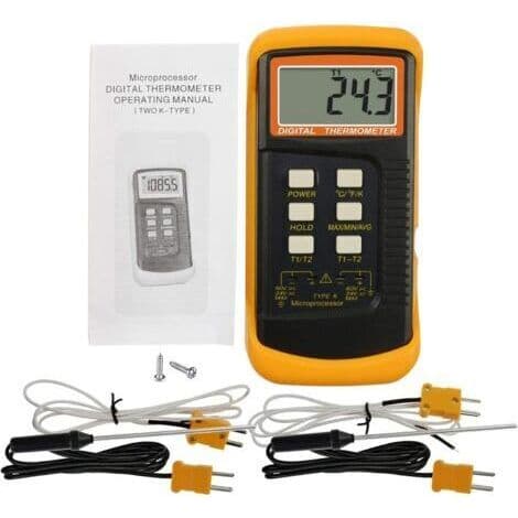 Termoelementtermometer, Typ K digital termometer, VVS-termometer, Dubbel termometer med 4 termoelement, MAX/MIN/AVG temperaturmätning, -