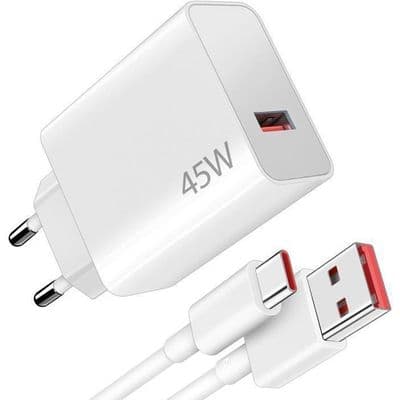 AC-adapter - INTET MERKE - 45W - 1m USB-C-kabel 6A - Hurtiglading og dataoverføring - Hvit