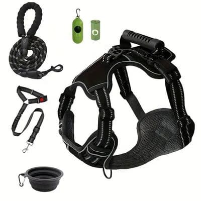 Phoesky \"No-Pull\" Hundevest - Reflekterende - Terylene - Justerbar - 2 Kontrollhåndtak - Svart - S