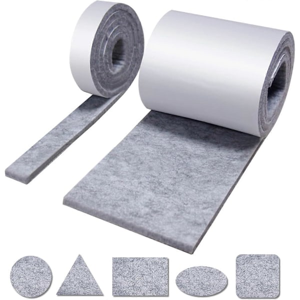 Självhäftande möbeltassar i filt, självhäftande filt, 2 rullar med filtremsor (100 * 10cm + 100 * 2cm), 5mm tjocka starkt självhäftande möbeltassar för stolar, möbler
