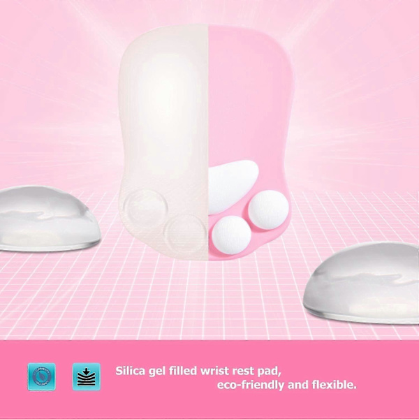 Musematte med kattepote, ergonomisk musematte, musematte med håndleddsstøtte, silikon gel musematte, søt musematte rosa og hvit