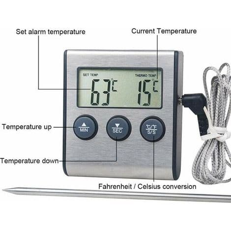 Köttermometer för matlagning. Termometer med sond för grillning av kött, BBQ, vatten, mjölk, vin, vätskor med sond UD09