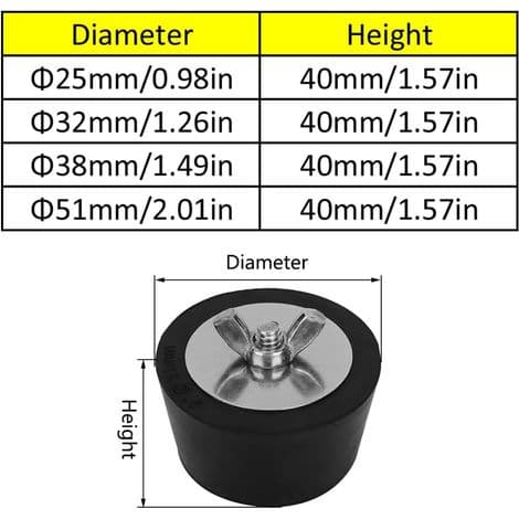 storlekar på poolvinterpluggar, 25mm + 32mm + 38mm + 51mm, gummipoolpluggar, vinterförlängningspluggar, poolavloppspluggar, avloppsslangar