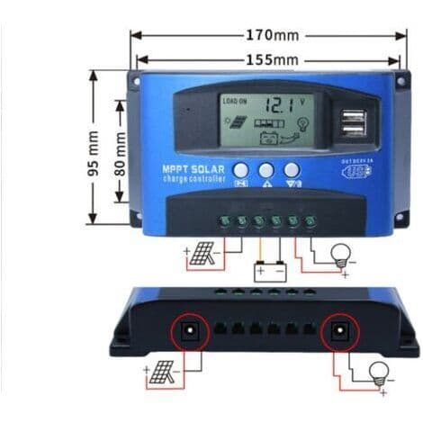 40A MPPT Solar ladekontroller, 12V 24V USB Solcellepanel Batterikontroller Intelligent Batteriregulator med LCD-skjerm (40A)