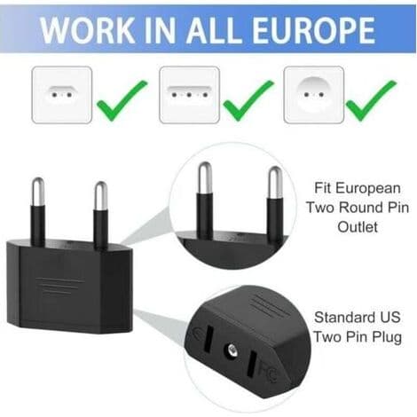 4-pak US-stikadapter, XU, US til Frankrig-adapter, US til Europa (EU) strømadapter, US-stikadapter, US til EU rejseadapter (sort)