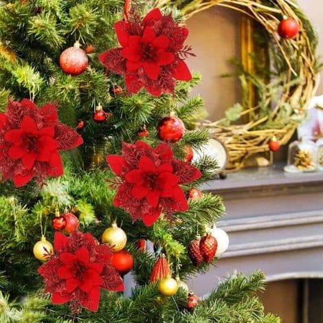 Juleblomster, 12 Glitrende Juleblomster, Hule Glitrende Juleblomster, Julestjerne Juletræ Kunstige Blomster Dekorationspynt, Dekora