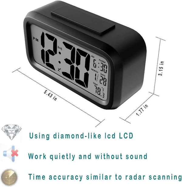 Digital Väckarklocka LED-Display med Temperatur Stor LCD-Sifferdisplay Större LCD-Bakgrundsbelyst Display Snooze Smart Ljussensor för Sovrum Hem Kontor