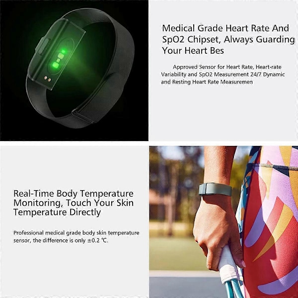 2208A Smart Armband Puls Blodtrycksmätare Svart Grå