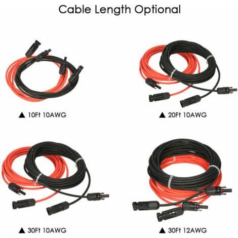 Forlængerkabel til solpanel med MC4-stik, rød + sort par, 14AWG, 4 meter