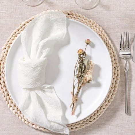 Sæt med 6 vaskbare linnedservietter til bryllupper, babyshower eller særlige begivenheder.