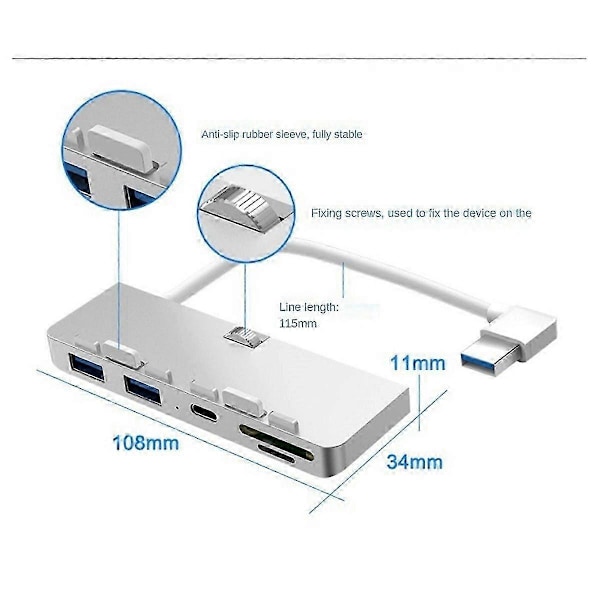 5-i-1 USB 3.0 HUB med USB3.0 PD TF/SD-kortläsare Usb-splitter för 2012-2019 10.6 och högre versioner