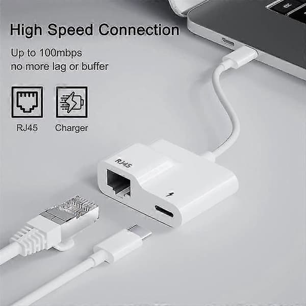 USB-C til Ethernet-adapter, Gigabit Ethernet USB Type-C til RJ45 LAN-adapter med 60W PD-oplader, til Air/Pro