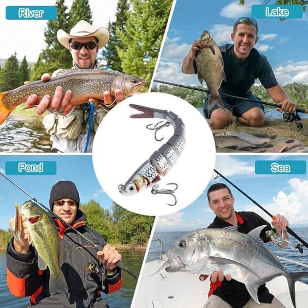 Fiskedrag för basöring, realistiska drag för sötvatten och saltvatten gädda, segmenterade flerledade drag