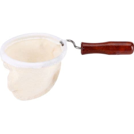 Håndlaget gjenbrukbart kaffefilter i flanell med trehåndtak (lite)