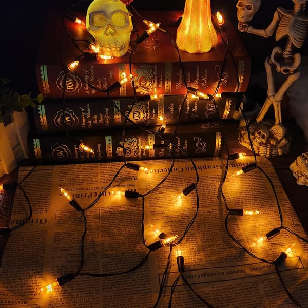 5,2 m batteridrevne 50 LED Halloween lyskæder, orange og lilla, 8 tilstande, mini Halloween lys med timer