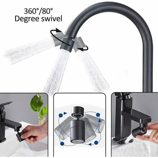 Kranlufter - LARGEIGHT - 360° svingbar - 2 justerbare moduser - Adapter inkludert - Svart olje-gnidd bronse