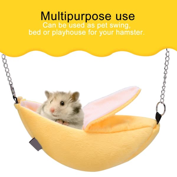 Bananformet hengende fløyelsdyreseng for hamster (gul)
