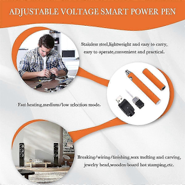 Apply 510 Gänga Batteri Patron Penna Justerbar Spänning Smart Power Penna USB Mini Lödkolv Kit med Lock Orange