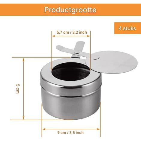 Alkoholbrænder - Rustfrit Stål - Til 200g Brændstofpasta Blokke (9 x 5 cm) - Ideel til Buffeter og Fondue - 4 Stykker