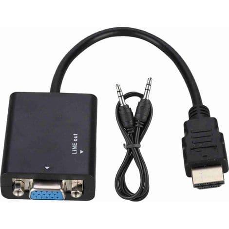 Bærbar HDMI til VGA-adapter med 3,5 mm lyd og USB-strøm, 1080P-oppløsning
