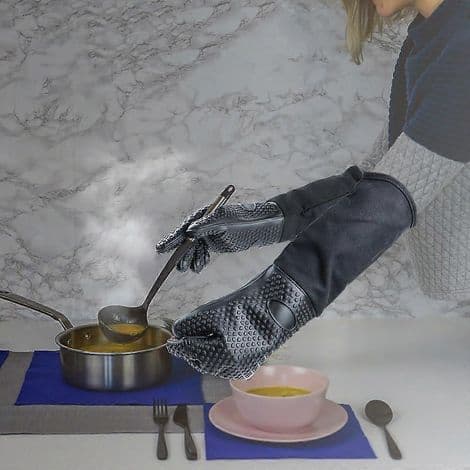 Lange, holdbare, varmebestandige silikonehandsker, perfekte til grill, madlavning og bagning - Sort