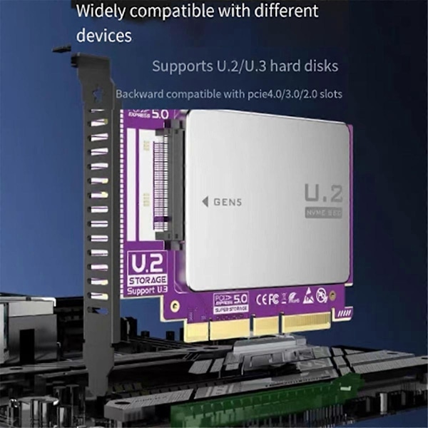 PCIe 5.0 till U.2(SFF-8639) Adapter, 128Gbps GEN5 U.2 SSD till PCIE X4 X8 X16 Expansionskort för PCIe 4