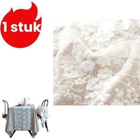 Stykke - Bordløper i fransk stil - Bordløper i bomullsblonder med 3D-broderi - Rektangulær salongbordduk til bryllupsdekorasjon - Hvit - 40100