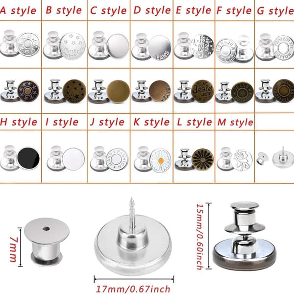 Irrotettavat farkkunapit 12 kpl hopea Perfect Fit Button Silver