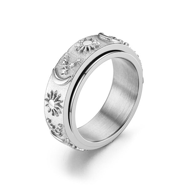 Måne og stjerne anti-stress ring rustfrit stål Sølv 24 mm