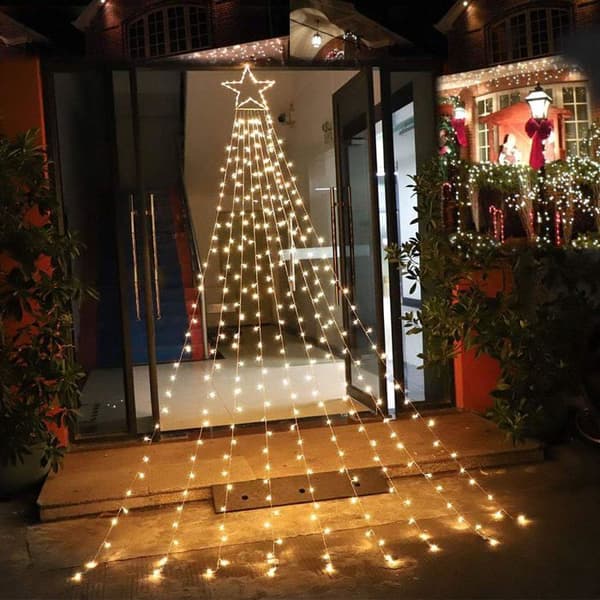 Utendørs juletrelyslenke, 317 LED, 5m, 8 moduser og vanntett (varmhvit)