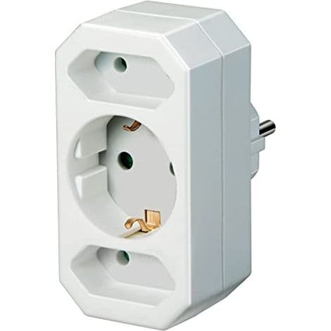 Pluggadapter - 1 jordet plugg + 2 Euro-plugger - Barnesikker - Hvit - 10 x 20 x 20 cm