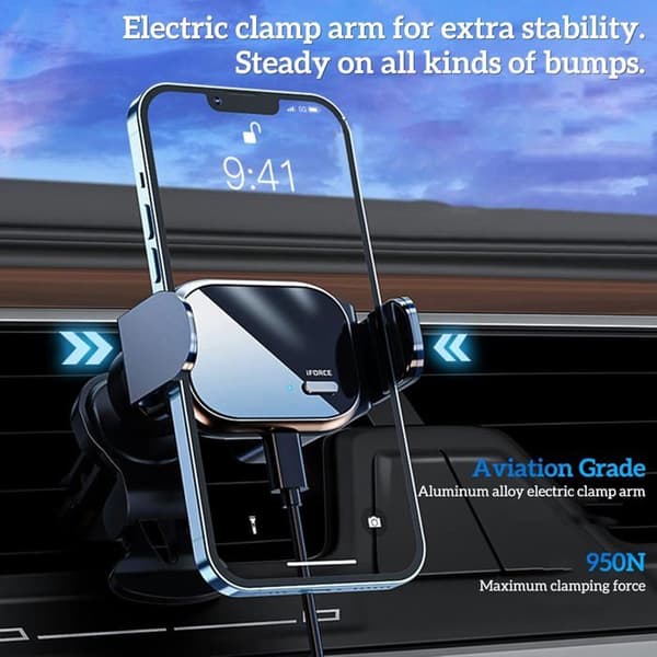 Elektrisk bilventiltelefonholder, universell, 360-graders rotasjon, ventilfeste