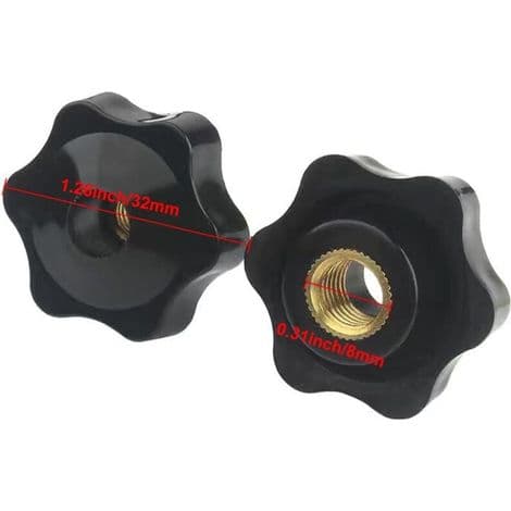 M8 klemknapper, stjernemuttere, riflede gjengede klemknapper, stjernehodeklemknapper, sett med 6 deler