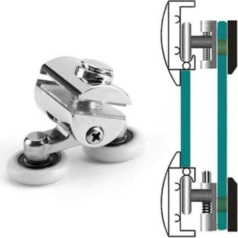 Sæt med 4 dobbeltruller - til skydedør til bruser, 2 x 23 mm diameter zinklegeringshjul til badeværelse -