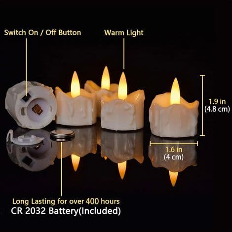 Sett med 12 LED-lyslenker, flammeformede, med jule- og Halloween-tema, batteridrevne, med timer.