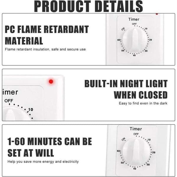 Nedtellingstimerbryter - ZOR® - 60-minutters timer - Vannbestandig - 86x86 mm