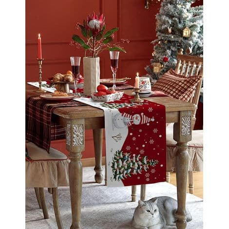 Bordslöpare - Julens snöflingor och renar - Rustik högtidssäsong - 160 x 40 cm - Polyester - 1 styck
