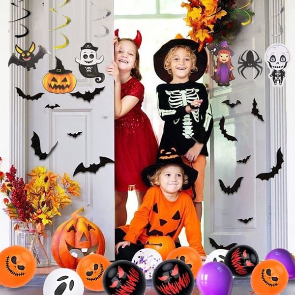 Halloween ballongsett for festdekorasjon, med 3D-flaggermus og spindelvev