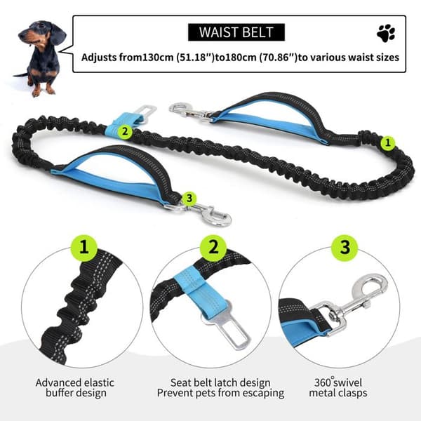 Håndfri hundesnor - SIKSOG - Justerbart bananbælte - Stødabsorberende elastik - 130–180 cm - Op til 80 kg