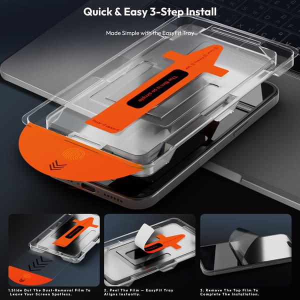 2-Pack Iphone 16 Privacy Screen Protector - Tempered Glass | [Automatic Installation] - Bubble-Free