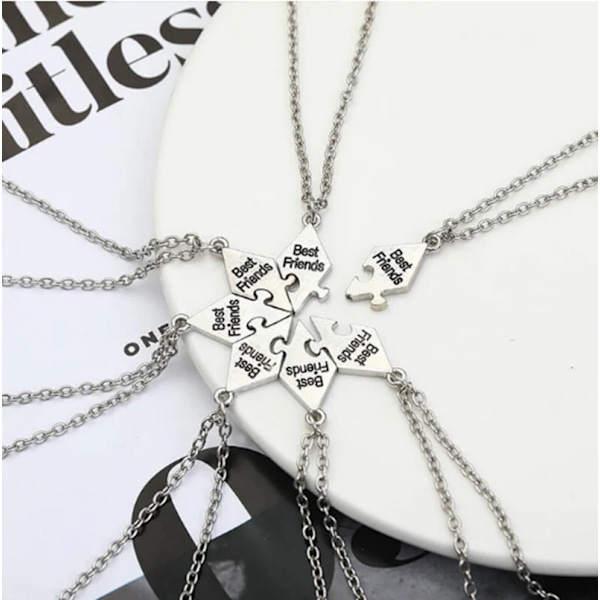 Pussel halsband \"Bästa vänner\", 7-pack Silver