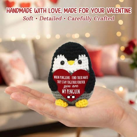 Valentinsdagsgave til ham/henne - Heklet Positiv Pingvin - Bursdagsgave