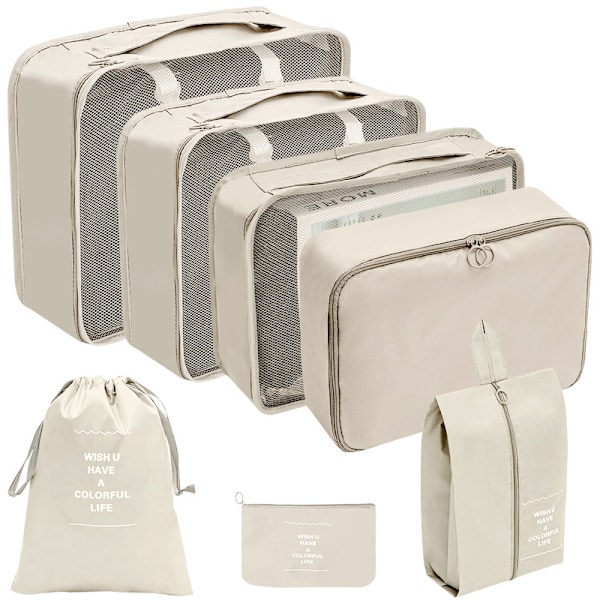 Resväska Organizer - Packkuber och Väskor 7 delar Beige