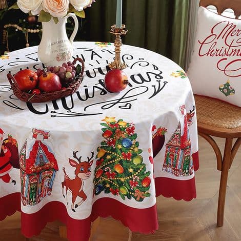Juledug - Pletafvisende dug, vaskbar polyesterdug, 150 cm rektangulær og rund dug til julefrokostartikler