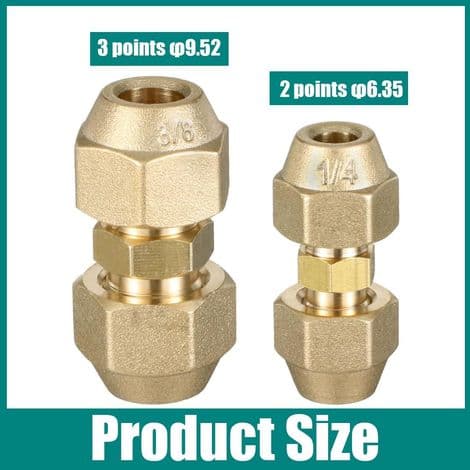 PCS 1/4\" & 3/8\" Dubbla Kopplingskopplingar för Luftkonditionering, Dubbelnippel, Lödfri AC Kopparrörskoppling, med Anslutningsmutter för Sanitär Luftkonditionering
