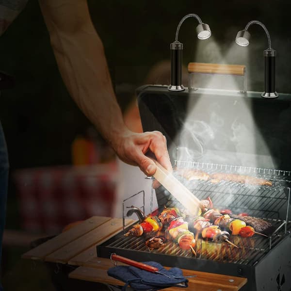 2 stk. BBQ-lys med magnetisk base, super lysstærk LED, LED BBQ-lys 360 fleksibel svanehals