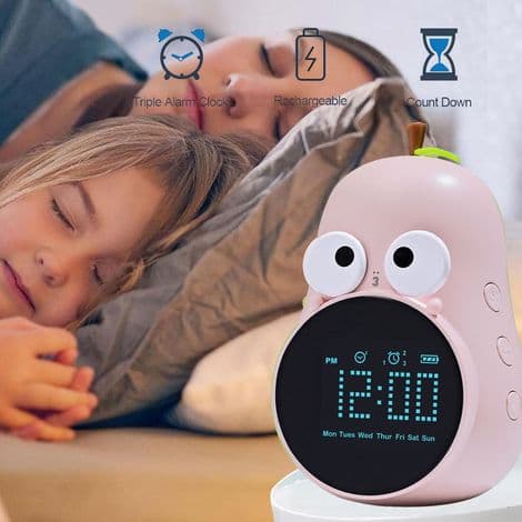Päronformad barnväckarklocka - Snooze-funktion - Uppladdningsbart trippellarm - Premium digital väckarklocka för barnrum