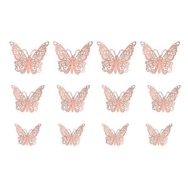 12-pack Fjärilar 3D Väggdekor Väggdekoration Roséguld