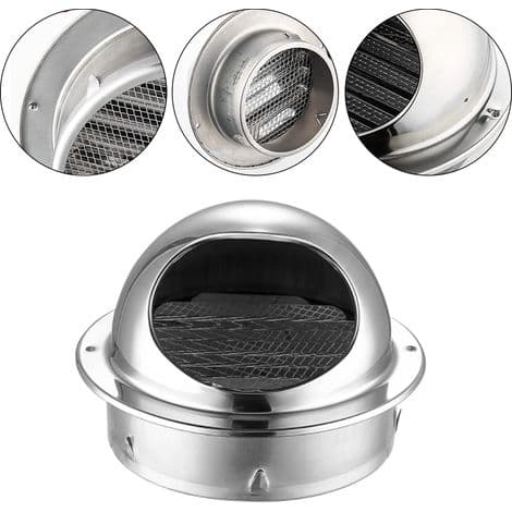 Rund 120 mm ventilationsrist i rustfrit stål, vejrbestandig, til emhætte, vægdæksel, luftudsugning