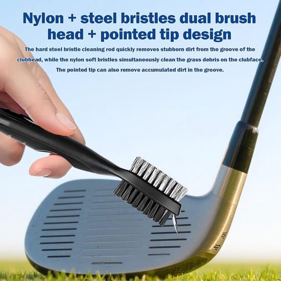 Golfkøllebørste, 2-i-1 Golfkøllebørste & Rensebørste til riller, Nylon & Rustfrit Stål med Spids Spids, Kan hænges på Golfbag.